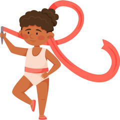 Young Girl Performing Gymnastics With A Red Ribbon In A Studio With A White Background And Transparent Background