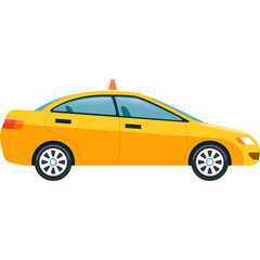 Yellow sedan taxi cab with orange roof light isolated on white background vibrant color illustration and simple design