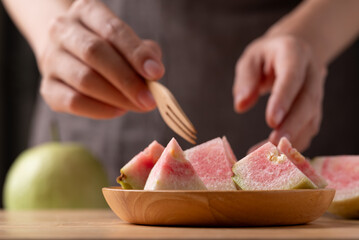 Fresh cut red guava ready to eating, Tropical fruit high vitamin C