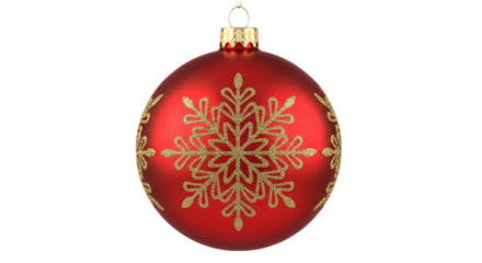 Isolated Red Glossy Christmas Ball Ornament with Golden Snowflake Design isolated PNG with Transparent Background
