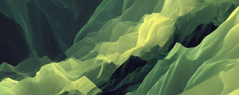 Olive green abstract mountain landscape showing digital nature pattern. Computer generated image for background design and modern decor.