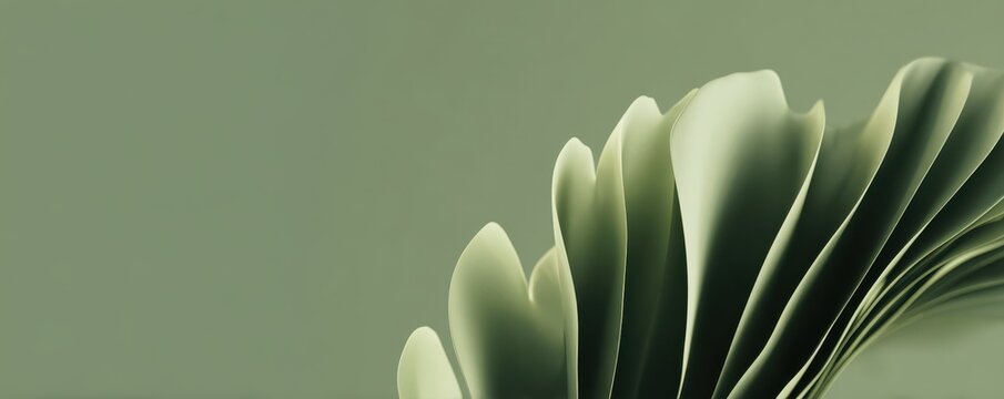 Abstract olive green color background with wavy paper folds. Dynamic organic lines for a stylish stock photo or modern design element.