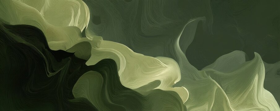 Modern green abstract background with swirling lines. Artistic fluid motion design for digital art or elegant wallpaper. Nature inspired artwork.