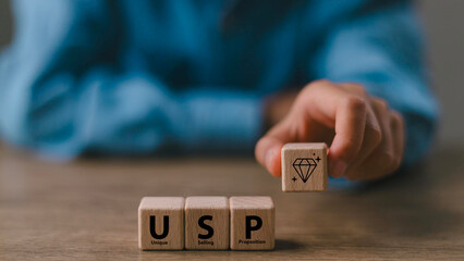 Unique selling proposition (USP), marketing strategy concept. The competitive advantage of product and service and attract customers. Differentiate from the competition, unique benefits and features.