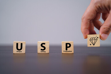 Unique selling proposition (USP), marketing strategy concept. The competitive advantage of product and service and attract customers. Differentiate from the competition, unique benefits and features.
