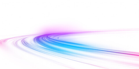 Bright violet, blue neon speed lines with flowing light trails on a white background. Abstract purple motion effect illustrates rapid digital energy. Futuristic cyber illustration presented in png.