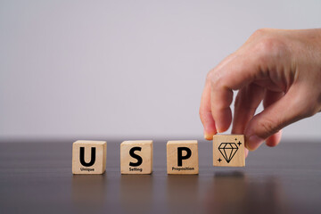 Unique selling proposition (USP), marketing strategy concept. The competitive advantage of product and service and attract customers. Differentiate from the competition, unique benefits and features.