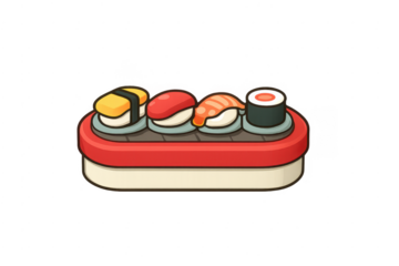 Sushi set rotating on a conveyor belt illustration