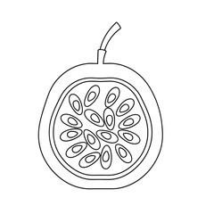Outline illustration of a passion fruit cut in half