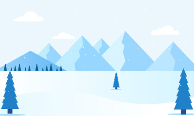 winter mountains snowy forest background design vector illustration