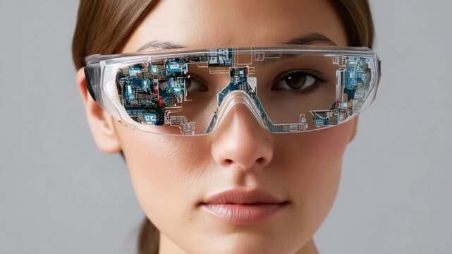 Futuristic Eyewear: A woman models cutting-edge smart glasses, showcasing the fusion of technology and fashion, a glimpse into the future of augmented reality.