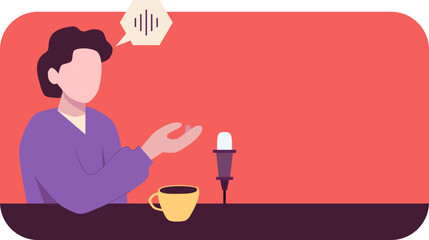 Podcast Host Sitting at Desk with Microphone