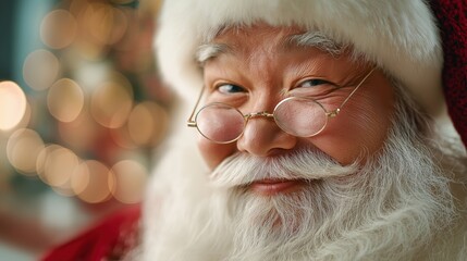 Asian Santa Claus with a genuine, beaming smile and a full white beard.