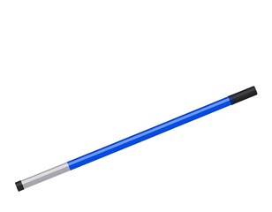 A blue shaft with grey and black ends is diagonally oriented on a white background, simple, isolated, clean
