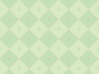 Checkered Green Minimalist Floral Pattern