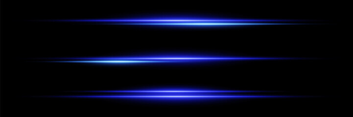 Horizontal glowing stripes of light on a dark background futuristic energy speed effect.