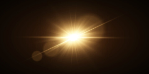 Golden flash explosion in dark atmosphere with sparkling lighting.