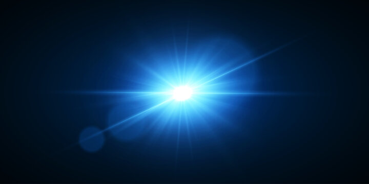 Blue lens flare shining with powerful radiant energy effect.