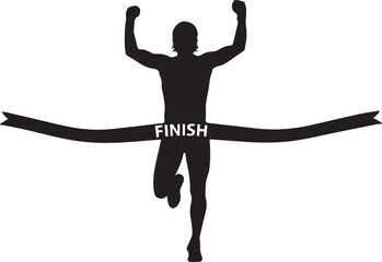 Silhouette of a runner triumphantly crossing the finish line arms raised in victory