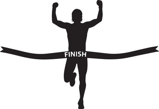 Silhouette of a runner triumphantly crossing the finish line arms raised in victory