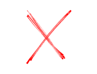 Red cross mark drawn with brush strokes. Hand-drawn X symbol isolated on white background. 