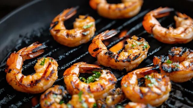 Grilled shrimp with charred grill marks garlic herbs garnish savory seafood grill shrimp charred