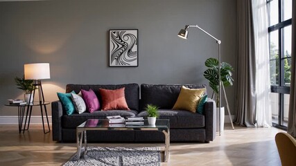 Cozy Living Room Interior: This image showcases a modern and stylish living room interior, complete with comfortable seating and thoughtful decor, creating a warm and inviting atmosphere.