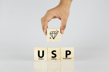Unique selling proposition (USP), marketing strategy concept. The competitive advantage of product and service and attract customers. Differentiate from the competition, unique benefits and features.