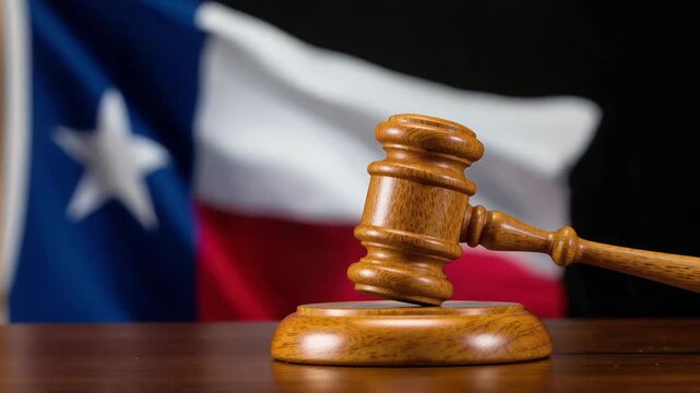 Judge's Gavel with Texas Flag in Background Motion