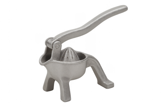 Manual metal citrus juicer on transparent background