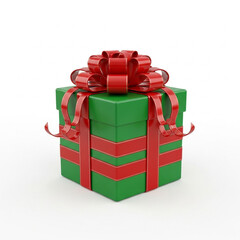 Obraz premium Festive gift box with satin red bow and berry pattern