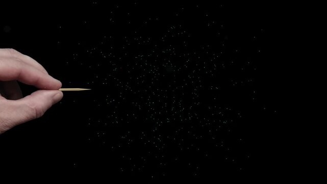 concept animation of hand to pop a translucent AI bubble with toothpick. illustrating risks, speculation, market bubbles, or the fragility of artificial intelligence growth