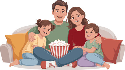 Family, couch, popcorn, movie night, bonding, children, parents, cozy, happy, leisure, home, togetherness, smiles, relaxation, love, warm, joyful, weekend, living room, comfort