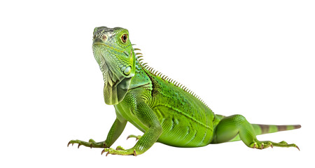 Green Iguana Looking Up Isolated on White Background