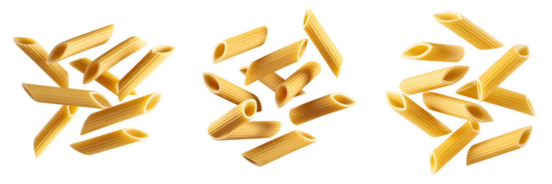 Penne pasta pieces floating isolated on transparent background - Powered by Adobe