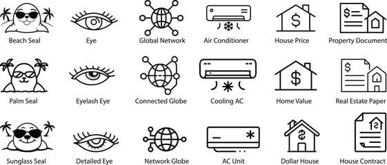Black vector farm animals icons set and transportation vehicle symbols illustration design