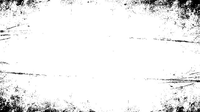 Abstract grunge texture border frame in black and white for overlay effect or distressed background design vector