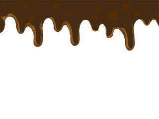 Melted chocolate dripping on white. Brown cocoa blend with milk tones. Smooth liquid drip texture.