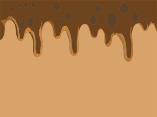 Melted chocolate dripping on white. Brown cocoa blend with milk tones. Smooth liquid drip texture.