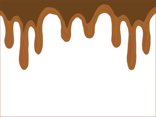 Melted chocolate dripping on white. Brown cocoa blend with milk tones. Smooth liquid drip texture.