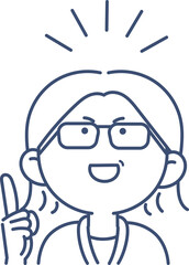 ひらめく40代ビジネスウーマンのイラスト　煽りアングル　線画のみ