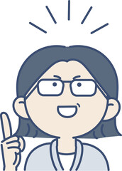 ひらめく40代ビジネスウーマンのイラスト　煽りアングル