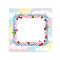 frame with flowers bows and cherries