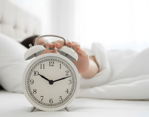 An old-fashioned alarm clock dominates foreground, demanding immediate attention now.