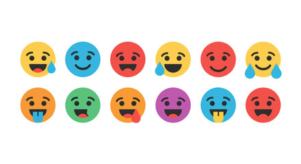 Obraz premium Collection of colorful emoji faces expressing various emotions on white