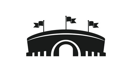 Stadium with flags illustration in black and white silhouette