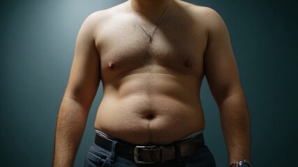 Body Form and Weight Issues: A close-up, revealing the contours of the male torso, highlighting the effects of bodyweight, evoking a sense of vulnerability and self-perception. 