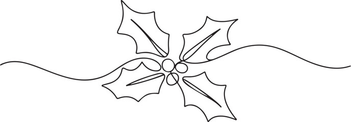 Christmas holly. Christmas decoration. Continuous editable line drawing. one line Icon drawing with white background