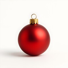 isolated red Christmas ornament ball on clean white background, minimal studio lighting, glossy smooth surface, soft natural shadow,  holiday object, simple modern design
