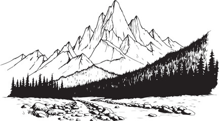 Fototapeta premium Mountain River Scene Graphics